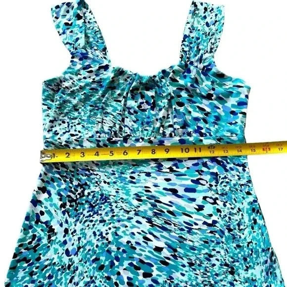 WHBM Bright Aqua Chunky Strap Tank Top with Abstract Dot Print- Small - Picture 7 of 10